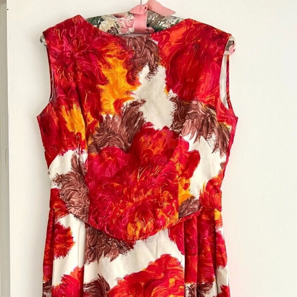 Stunning True Vintage Floral Cocktail Dress 1950's/60's Mod Tiki Hawaiian Mid Ce